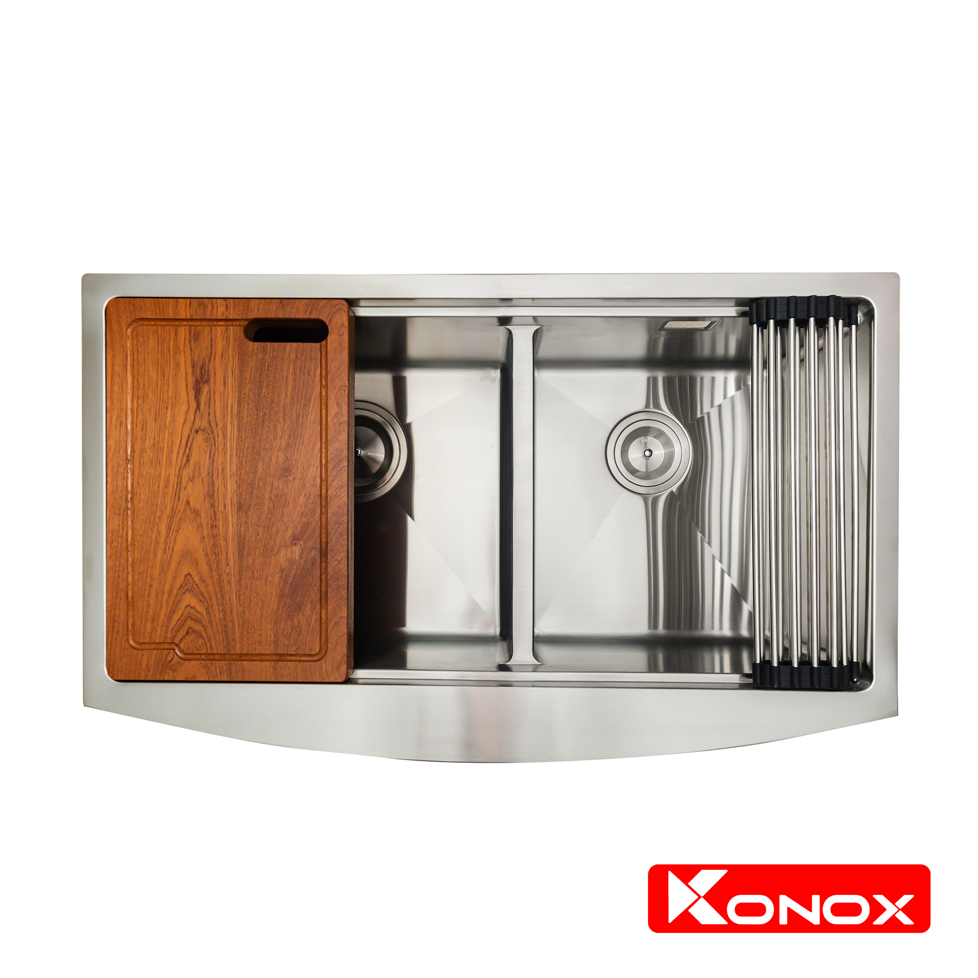 Chậu rửa bát Konox, Apron Series, Model KN8450DA , Inox 304AISI tiêu chuẩn châu Âu, Hạ bậc tích hợp, 840x505x220(mm), Hàng chính hãng