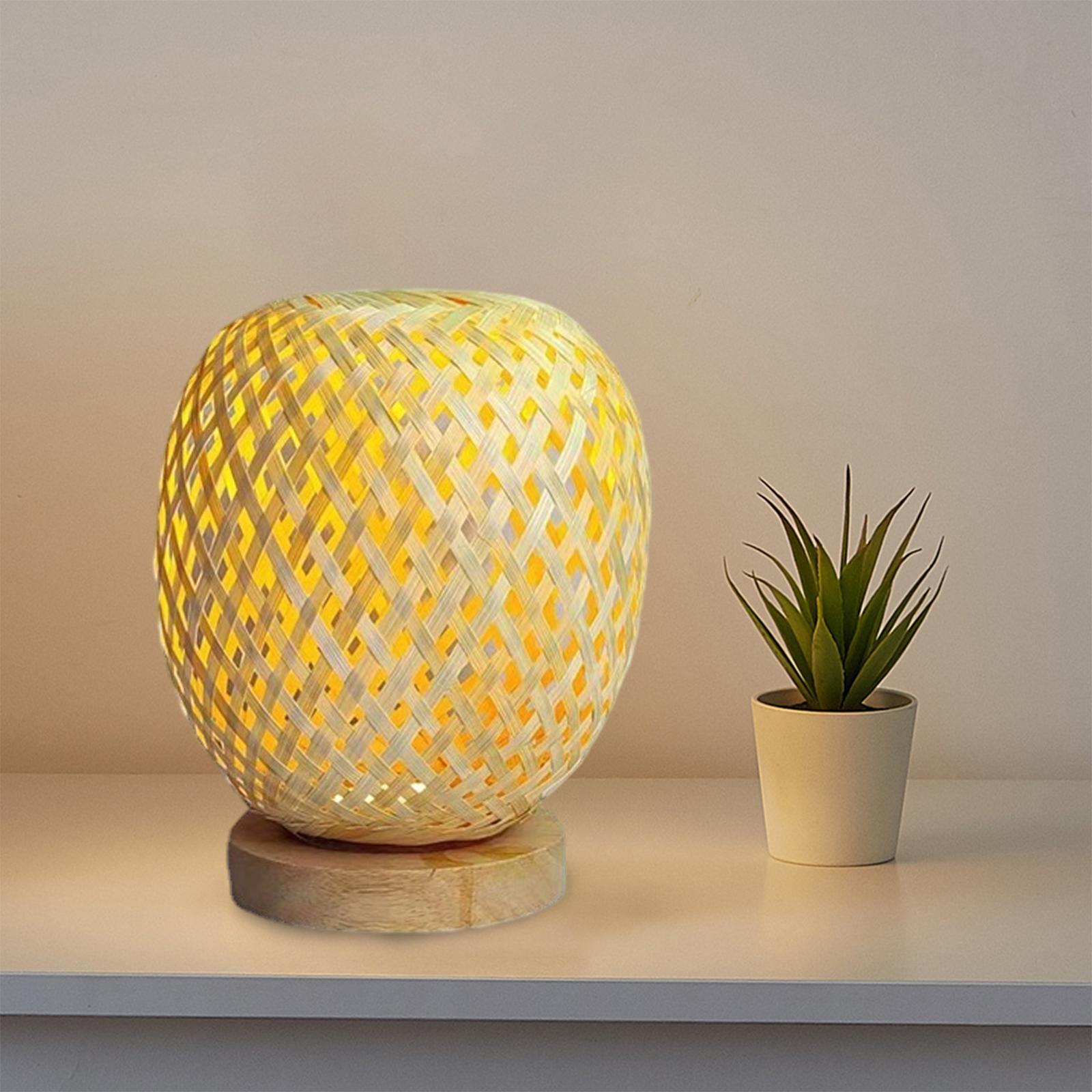 Bamboo Table Lamps with Wood Base Bedroom Bedside Night Light for Bedroom