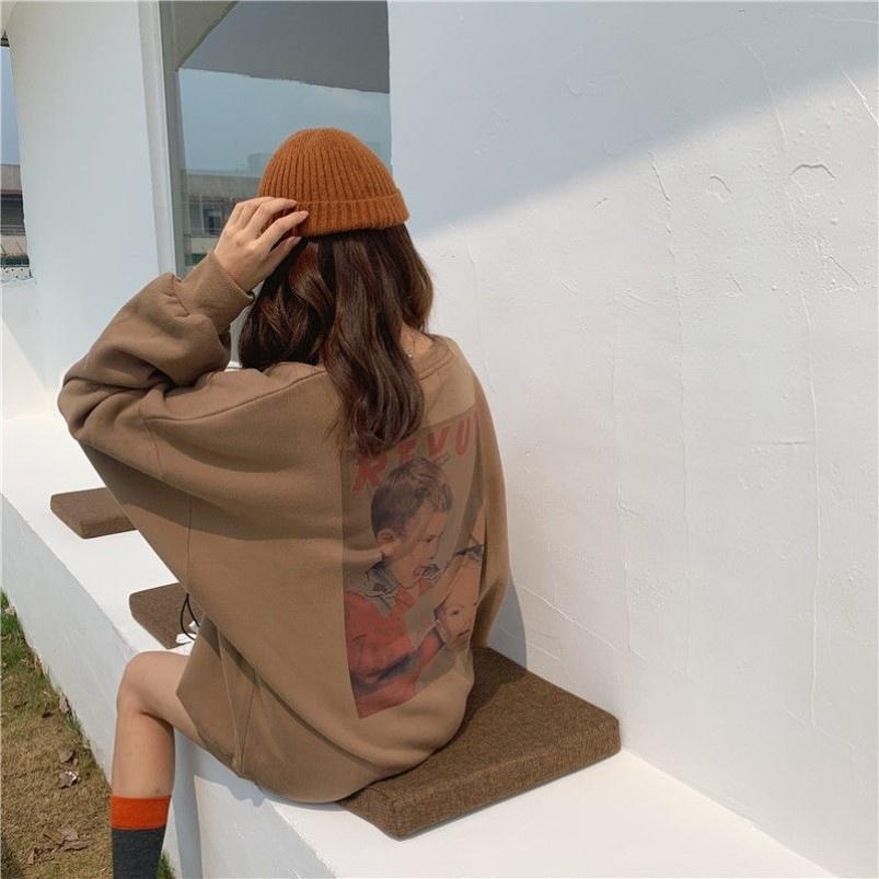 Áo Sweater Nữ Form Rộng Nỉ Bông Hàn Quốc In Hình Bé Cắt Tóc Siêu Xinh Siêu Rõ Unisex SENAVA