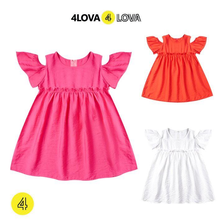 Váy bé gái 4lova chất liệu đũi cotton dáng rơi vai đáng yêu cho bé hàng chính hãng