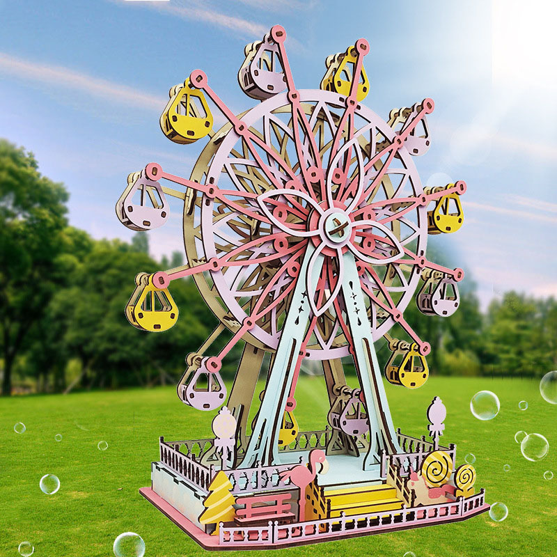 Đồ chơi lắp ghép gỗ 3D Mô hình Vòng đu quay Ước mơ Dream Ferris Wheel HK04 Laser - Tặng kèm đèn LED