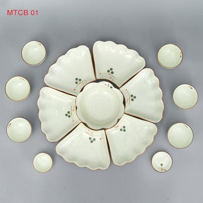 Set bát đĩa hoa mặt trời 15 món. Gốm sứ Bát Tràng