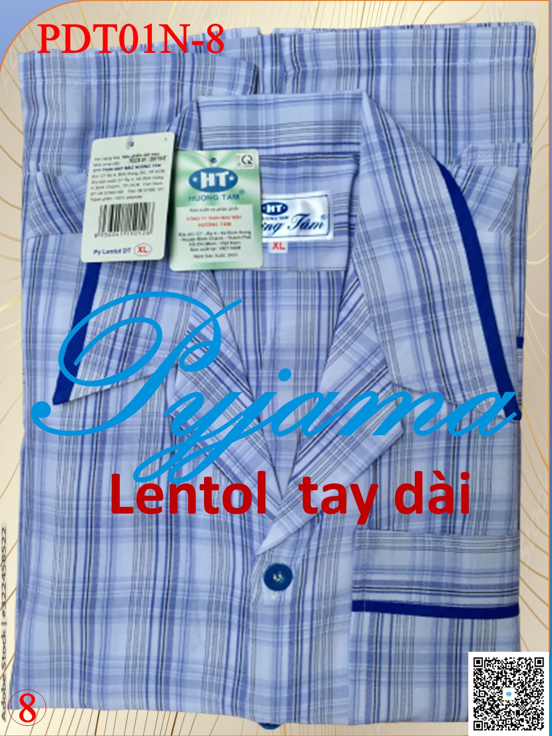 Bộ Pyjama HUONGTAM Lentol tay dài nam cao cấp(PDT01N). Chất liệu vải Lentol loại tốt: mềm mại, thoáng mát, không phai màu.