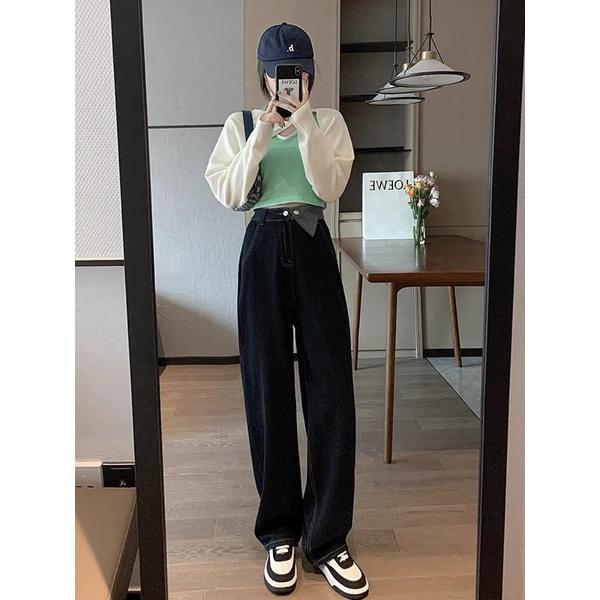 Quần bò ống rộng culottes kiểu dáng ulzzang cho nữ, quần jean ống rộng cạp túi KH097