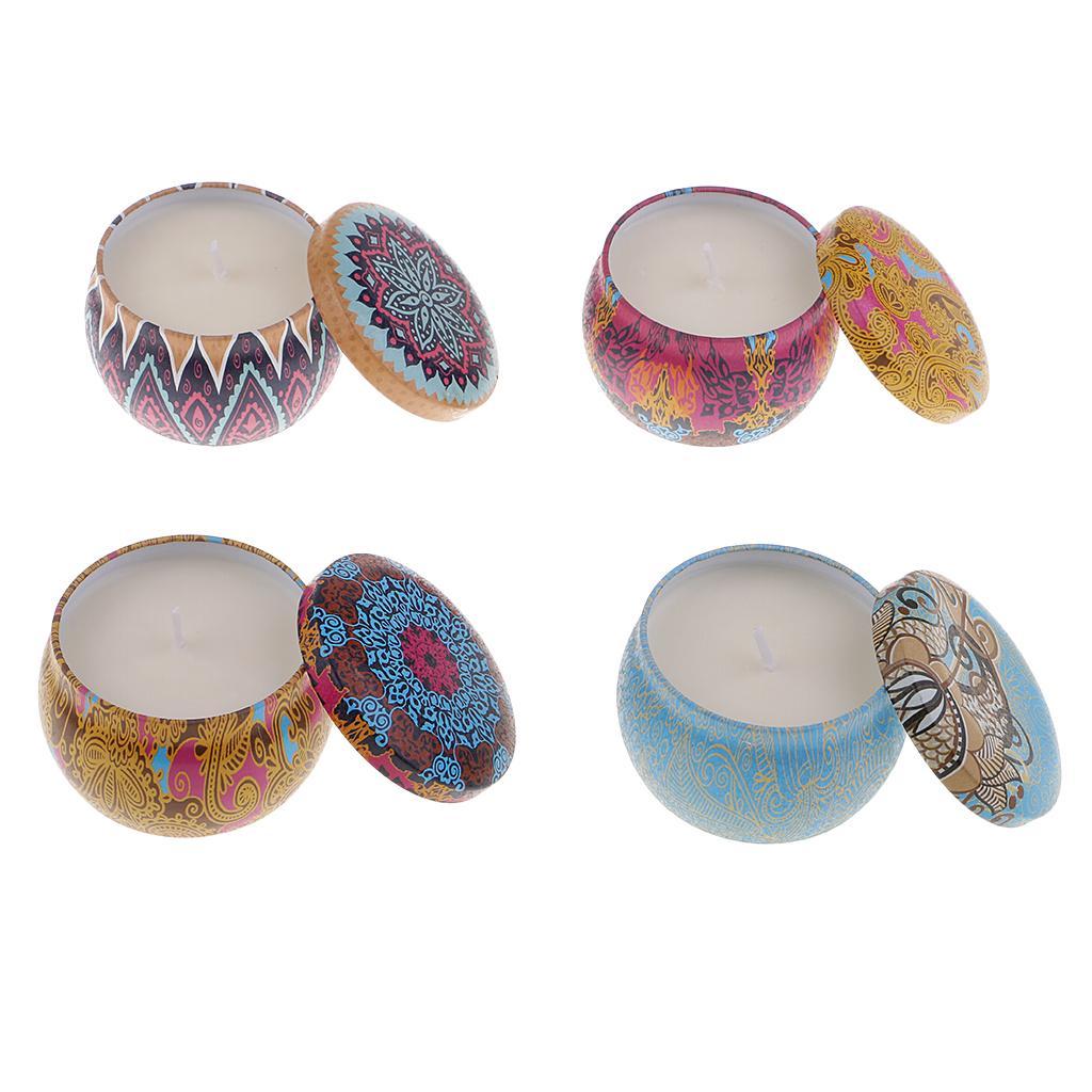 4 Pieces National Style Scented Candle Natural Soy Wax Portable Tin Candle