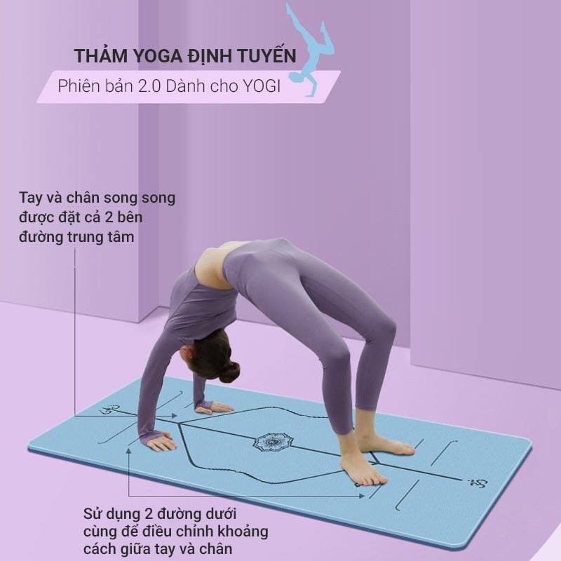 Thảm Tập Yoga , Gym , Định Tuyến Cao Cấp Loại 1 -Thảm TPE 8mm- Xanh Biển -Tặng Kèm Túi & Dây Đeo - Cực Êm, Chống Trơn , Siêu Bám Sàn