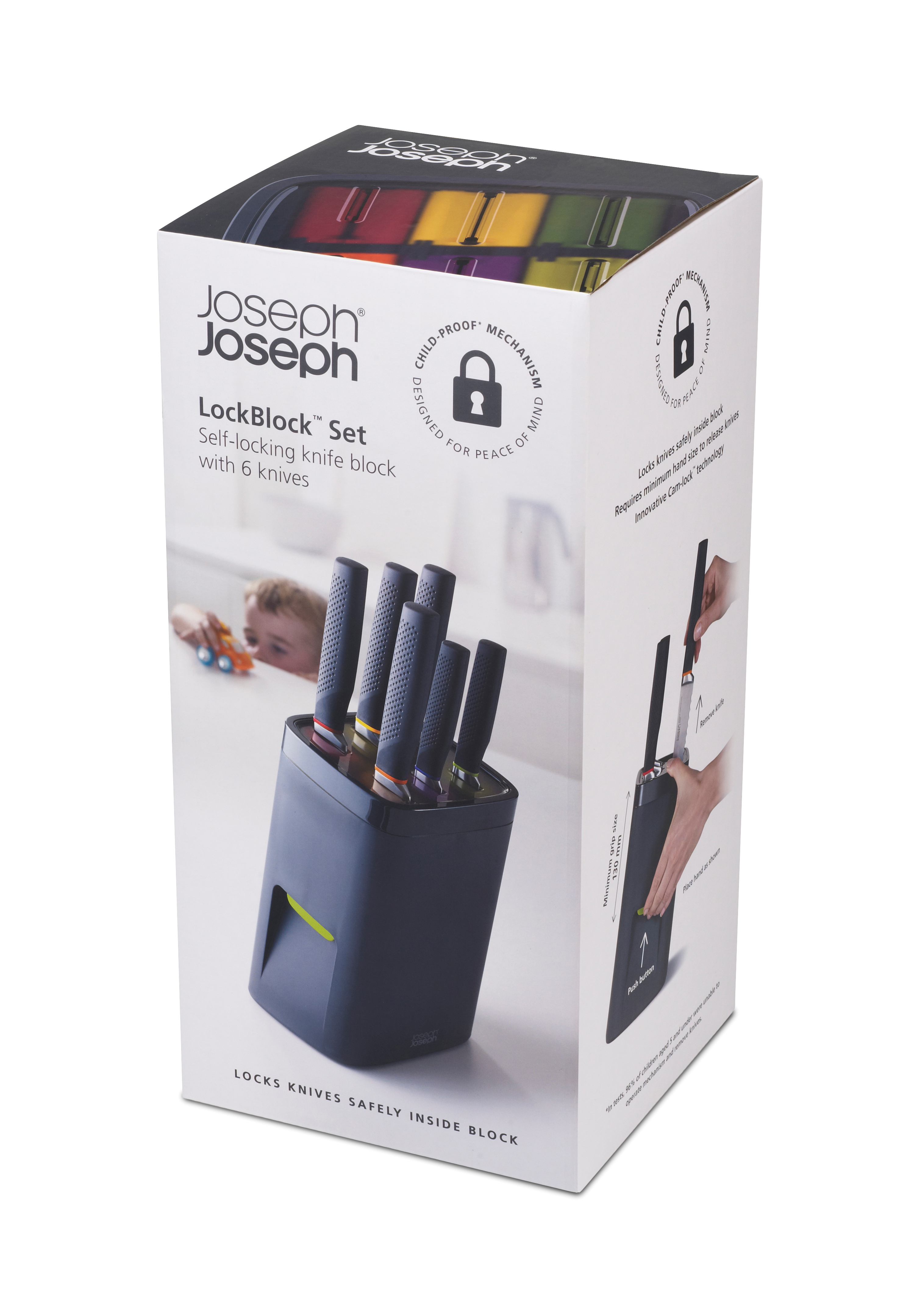 Joseph Joseph - Bộ dao 6 món cao cấp LockBlock Knife Block Set Black 101256 (hộp có khóa an toàn)