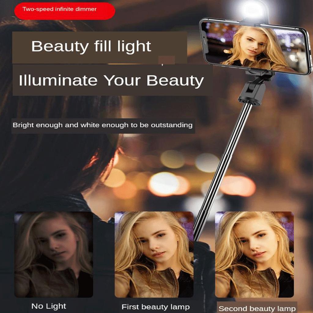 Wireless Bluetooth Selfie Stick w/Fill Light Tripod Remote Control Black