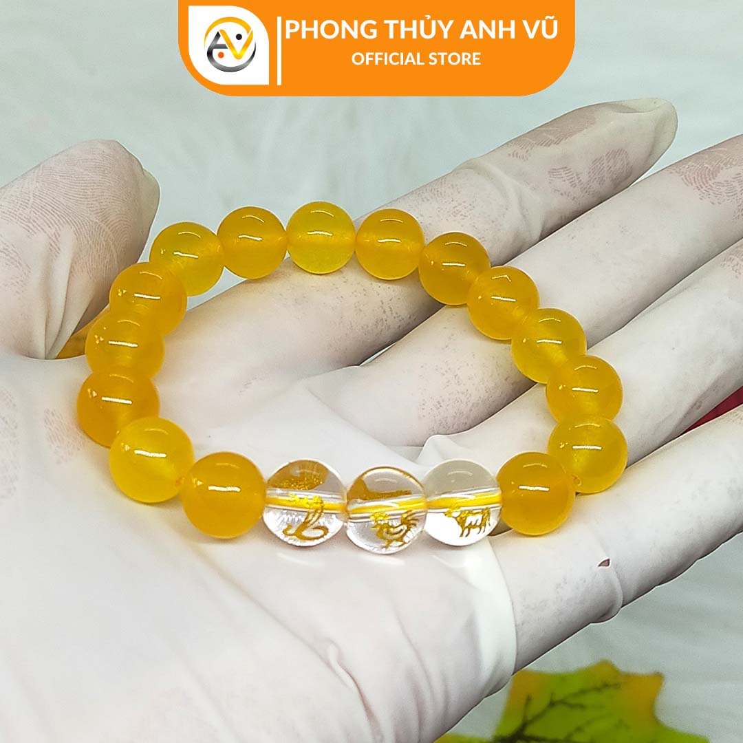 Vòng mã não vàng tam hợp tỵ dậu sửu đã khai quang - size 8 10ly - may mắn tài lộc - Vòng Tam Hợp Anh Vũ