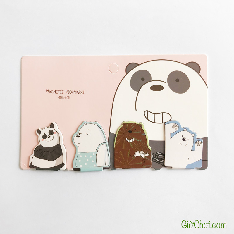 Bộ 4 Bookmark nam châm kẹp sách hình 3 chú gấu We Bare Bears