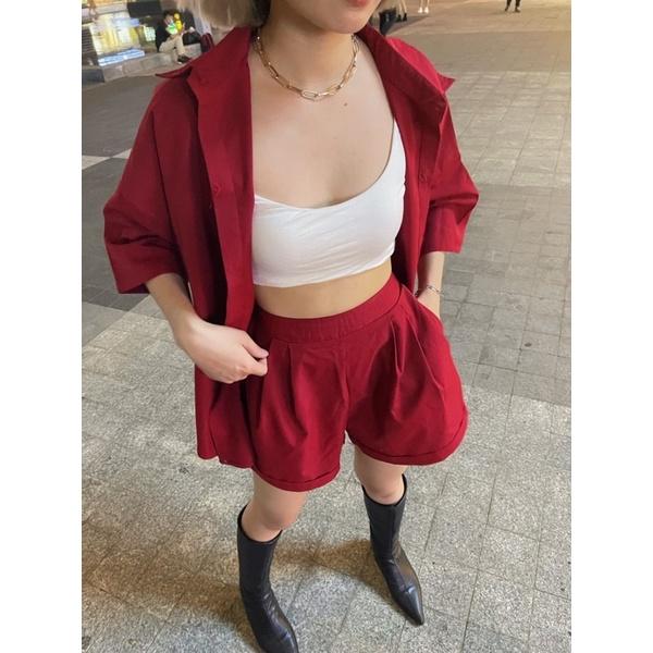 NGYÊN SET SƠMI Zar gồm áo ngắn tay kèm quần short đùi chất dày