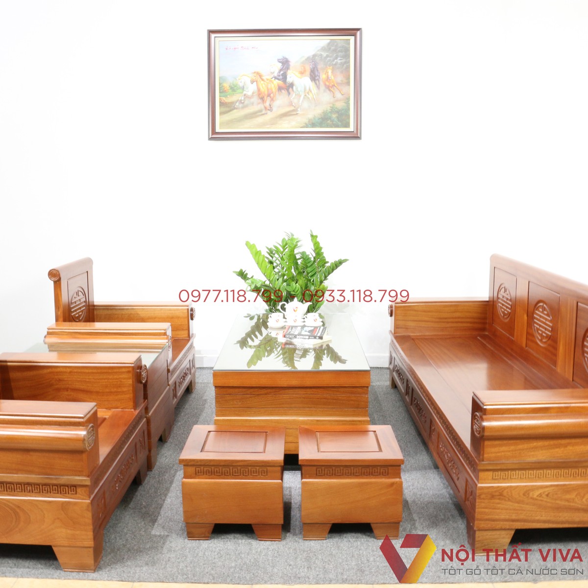 Bộ Sofa Đối Tay Cuốn Gỗ Xoan Đào Truyền Thống