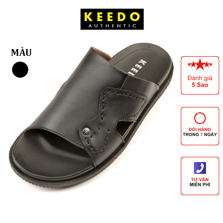 Dép quai ngang cao cấp da bò thật KEEDO TN-9021-21
