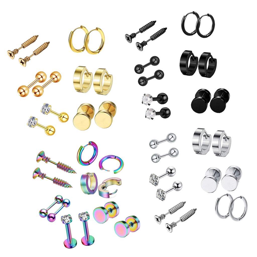 6 Pairs Ear Studs Curve Barbell Stainless Piercing Ear Jewelry