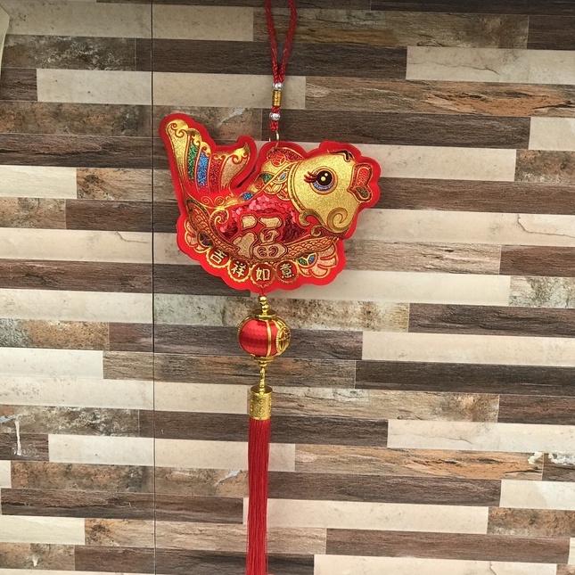 Dây treo nhung đỏ trang trí tết dây tro hình cá
