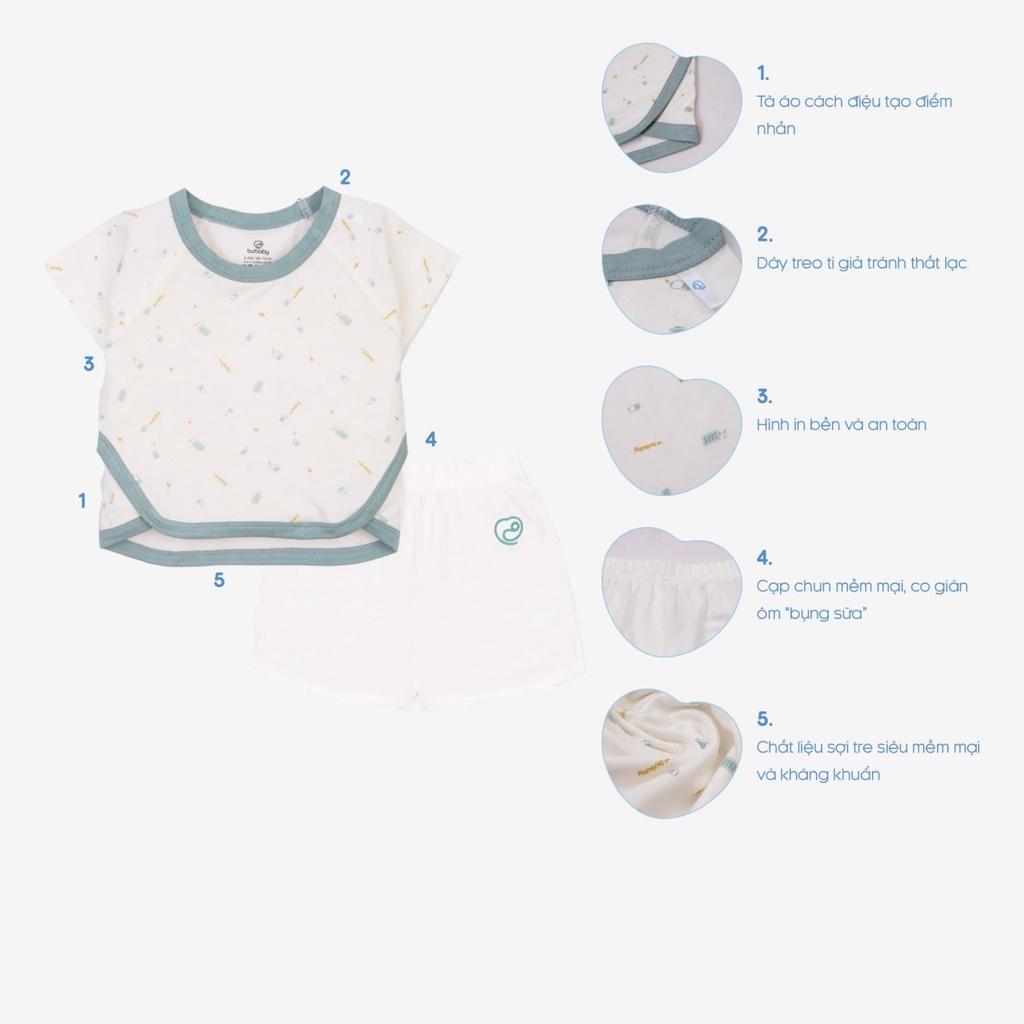 Bộ quần áo cộc tay cài vai sợi tre BU, bubaby cho bé 6m - 4y