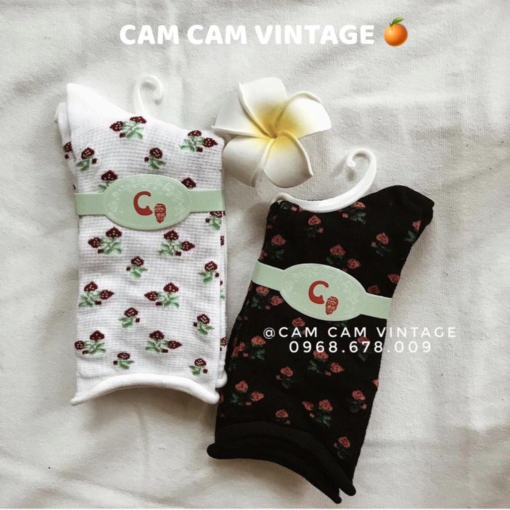 TẤT CAM CỔ NỮ VỚ ULZZANG UNISEX HOA VĂN HỌA TIẾT HOA NHÍ CHERRY