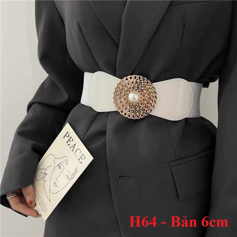 Đai váy Belt đầm Mặt tròn ngọc Bản to 6cm H64