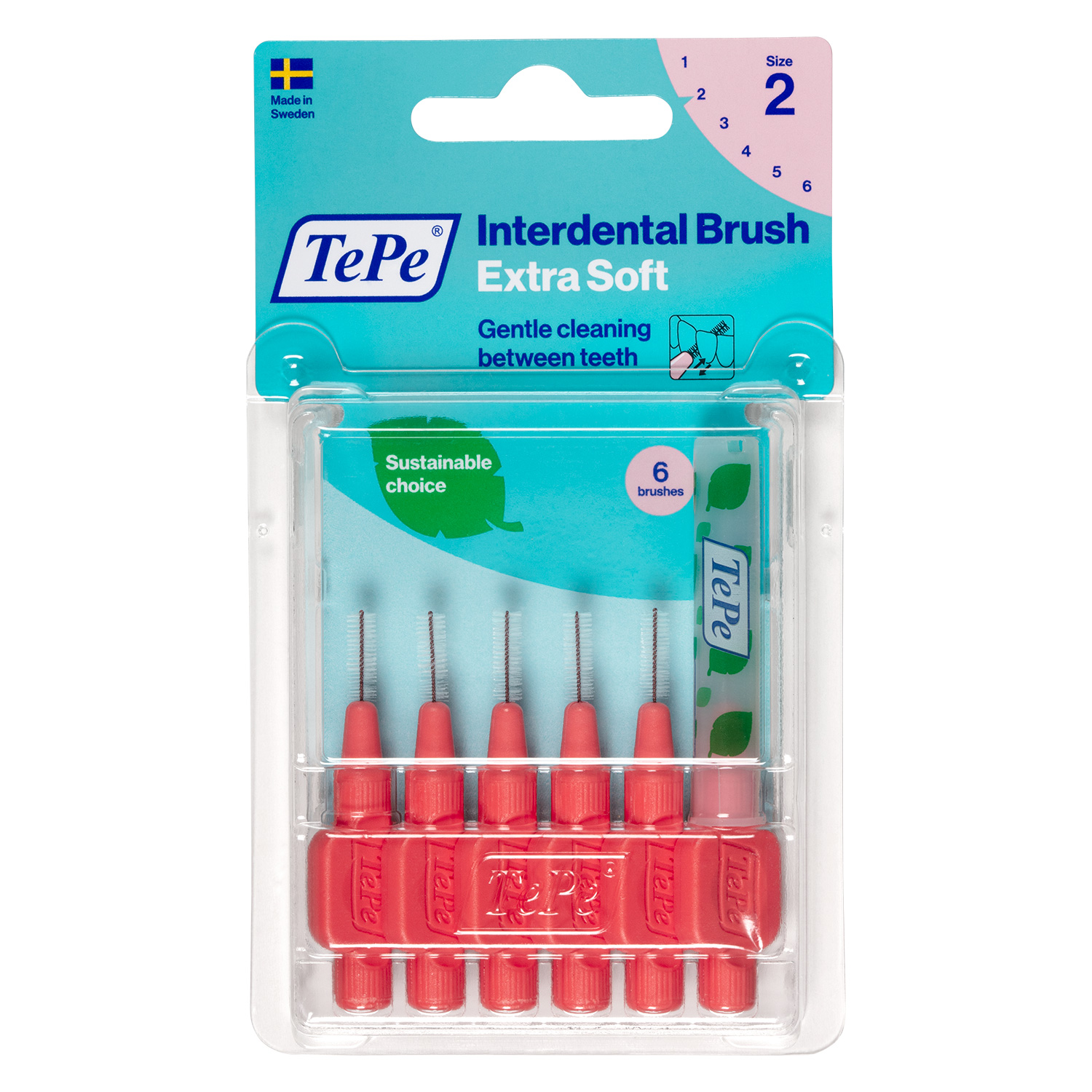 Bộ 6 cây tăm chải kẽ răng siêu mềm và 1 nắp Tepe Extra Soft Interdental Brushes (dạng vỉ)