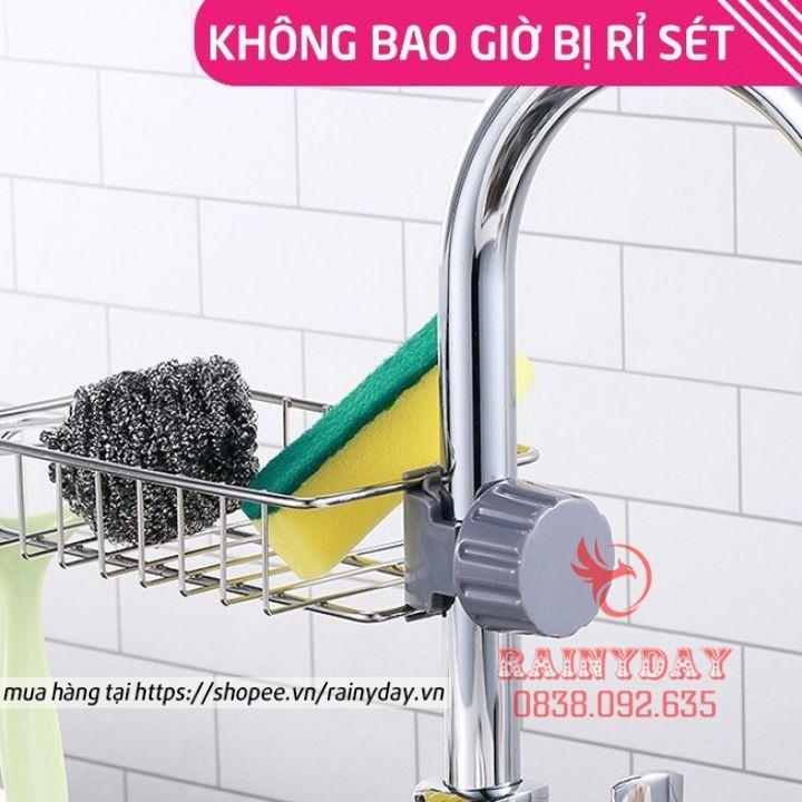 Giá khay inox để đựng đồ rẻ rửa bát chén miếng xà phòng gắn treo vòi nước bồn chậu nhà bếp