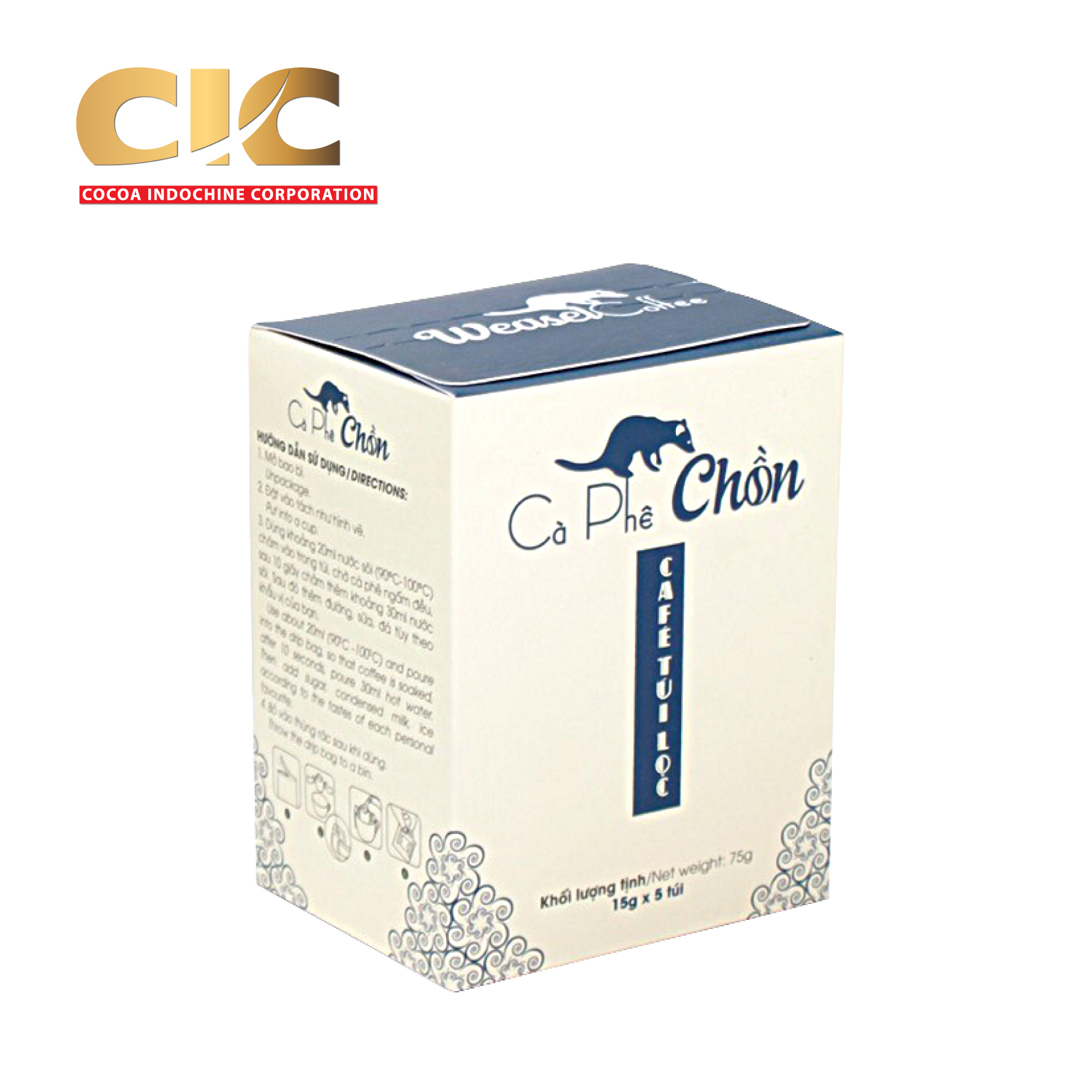 Cà Phê Chồn phin giấy Cocoa Indochine (Hộp 5 Gói x 15g)