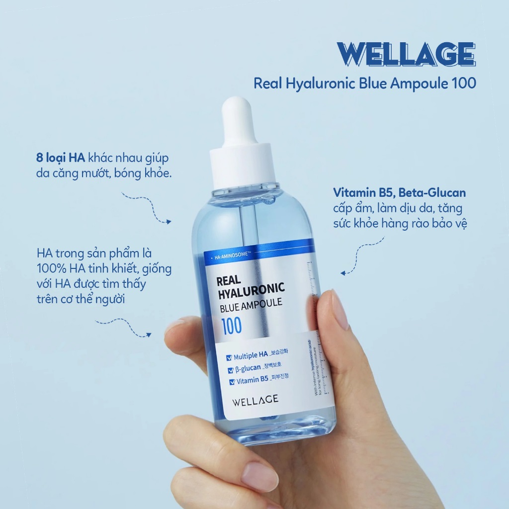 Tinh Chất Cấp Ẩm, Dịu Da Wellage Real Hyaluronic Blue Ampoule 100