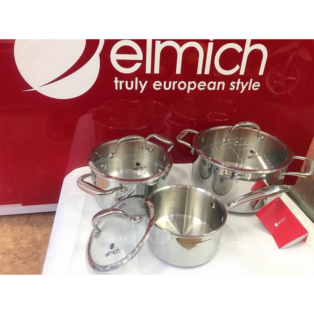 Bộ nồi elmich Inox cao cấp 3 lớp đáy liền Trimax XS EL-3743 size 16, 20, 24cm