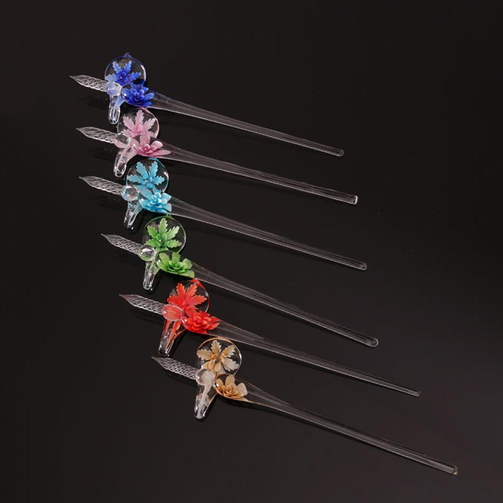 Vintage Glass WRITING PEN Elegant Crystal Glass Dip Sign Pen Gift 6 Colors