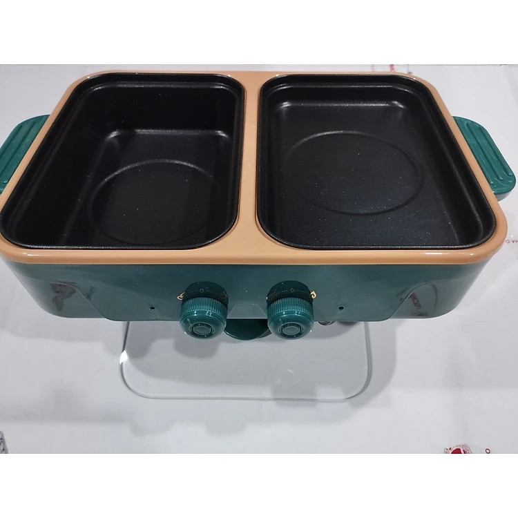 Bếp điện lẩu nướng 2 ngăn mini ELECTRIC BAKING TRAY, Bếp Lẩu Nướng Điện Đa Năng, Nồi Lẩu 2IN1 Chống Dính Tiện Lợi Công Suất Cao Hàng chính hãng