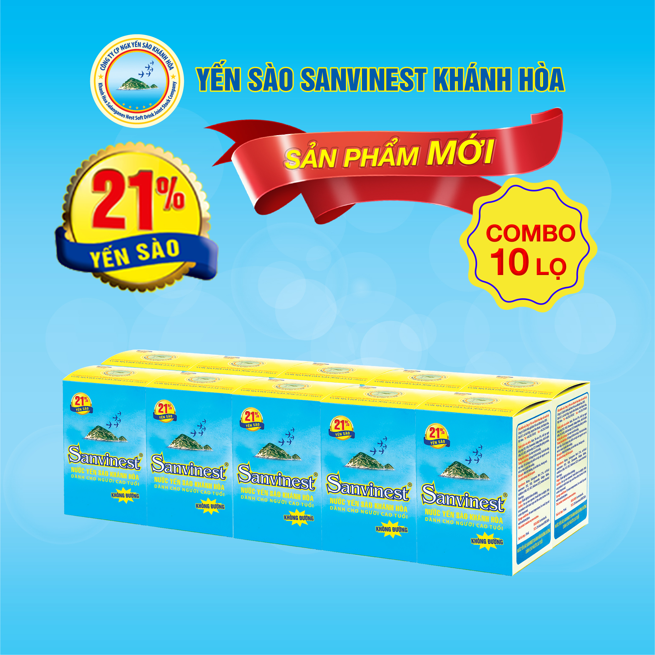 [Combo 10 lọ]  Nước Yến sào Sanvinest Khánh Hòa không đường dành cho người cao tuổi lọ 70ml - S206