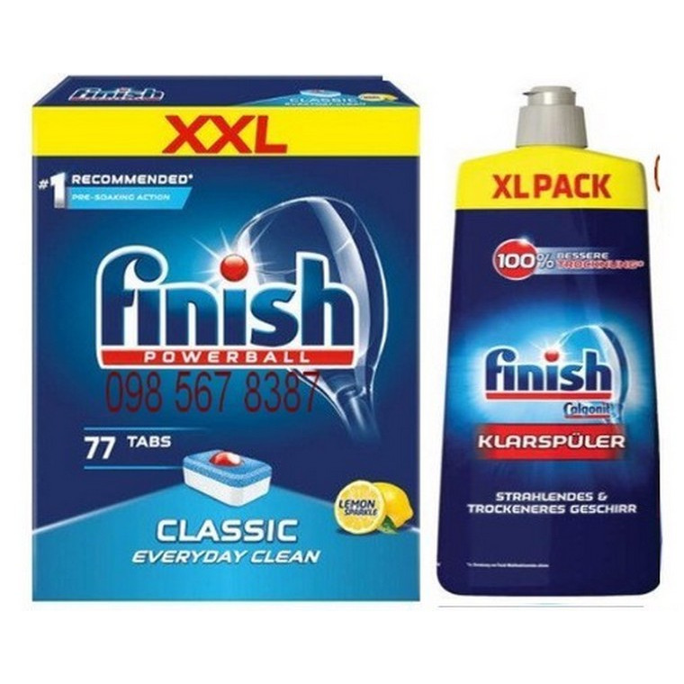 Combo Viên rửa bát Finish 77 viên hương chanh + Nước làm bóng finish 750ml dùng cho máy rửa bát