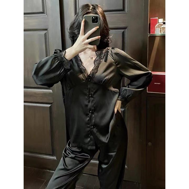 Bô Ngủ Lụa Ren Viền Hàng Quảng Châu - Pyjama Kèm Ảnh Thật