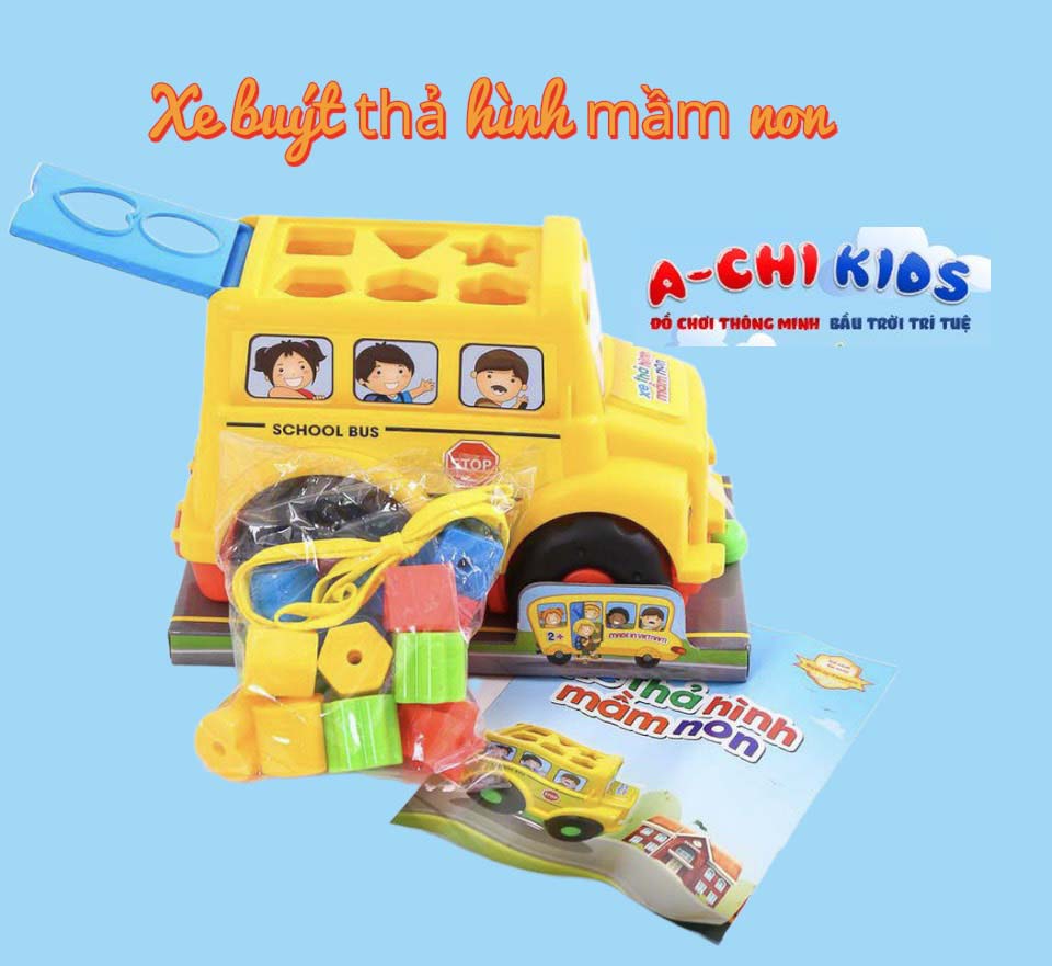 Bộ Đồ Chơi Xe Bus Thả Hình Khối 4 In 1 - Có Dây Kéo Cho Bé Phân Biệt Màu Sắc Và Hình Khối Bằng Nhựa An Toàn Cho Bé