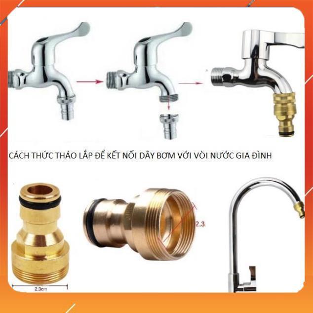 Bộ dây vòi xịt nước rửa xe, tưới cây , tăng áp 3 lần, loại 7m, 10m 206701-3 đầu đồng,cút,nối vàng + móc khoá