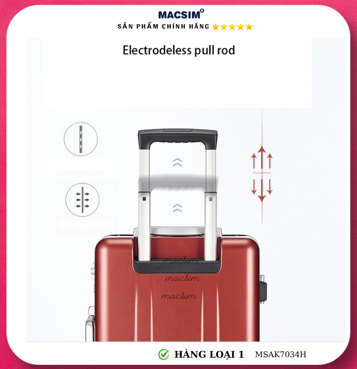 Vali cao cấp Macsim Aksen hàng loại 1 MSAK7034H cỡ 20 inch- màu đỏ
