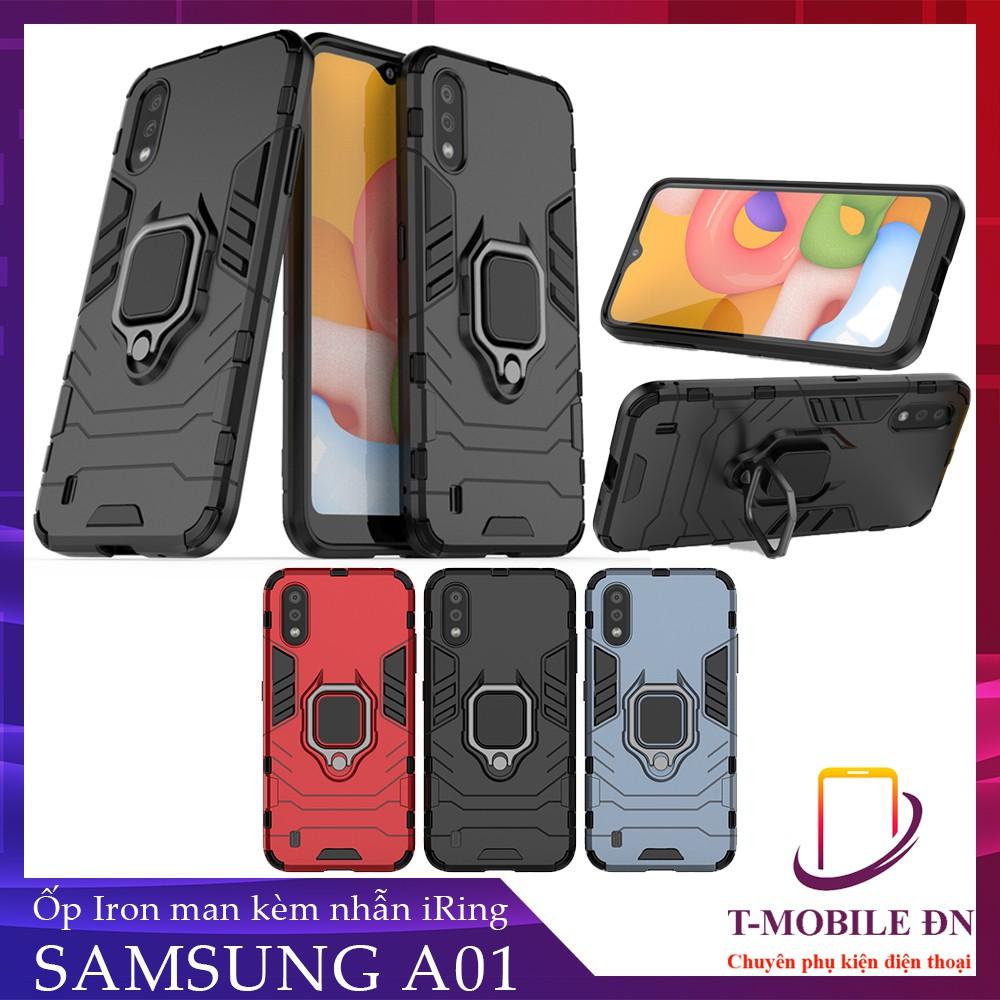 Ốp lưng cho Samsung A01 iron man chống sốc kèm nhẫn xoay chống xem video bảo vệ camera