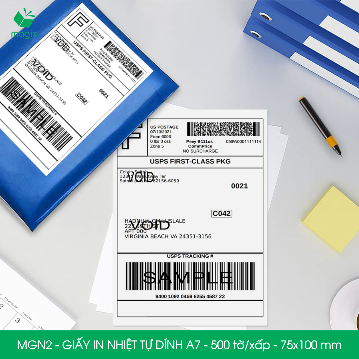 MGN2 - 75x100 mm - Combo 5 xấp 500 tờ giấy in nhiệt A7 tự dính - Giấy in đơn hàng, giấy in A7