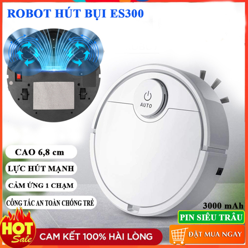 Robot hút bụi thông mình lau nhà tự động ES300 sạch mọi ngõ ngách, Led Cảm Biến Chạm, Chống Va Chạm Thông Minh Mẫu Mới