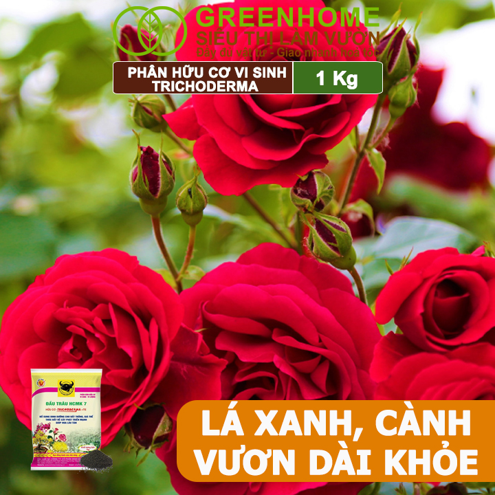 Phân Bón Hữu Cơ Trichoderma Greenhome, Đầu Trâu, Bao 1kg, Dạng Viên,Chuyên Hoa và Cây Cảnh
