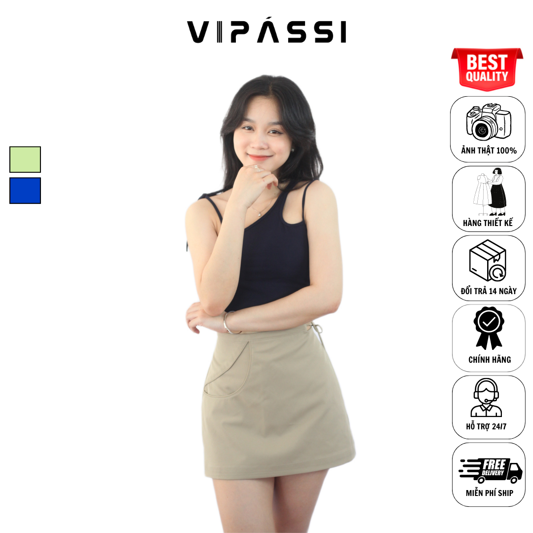 VIPÁSSI - Áo Thun Croptop Hai Dây Cổ Lệch Ngắn Ngang Eo