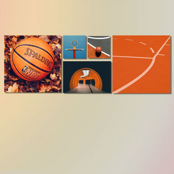 Bộ 5 Tranh Canvas Viền Composite Trang Trí Basketball W491