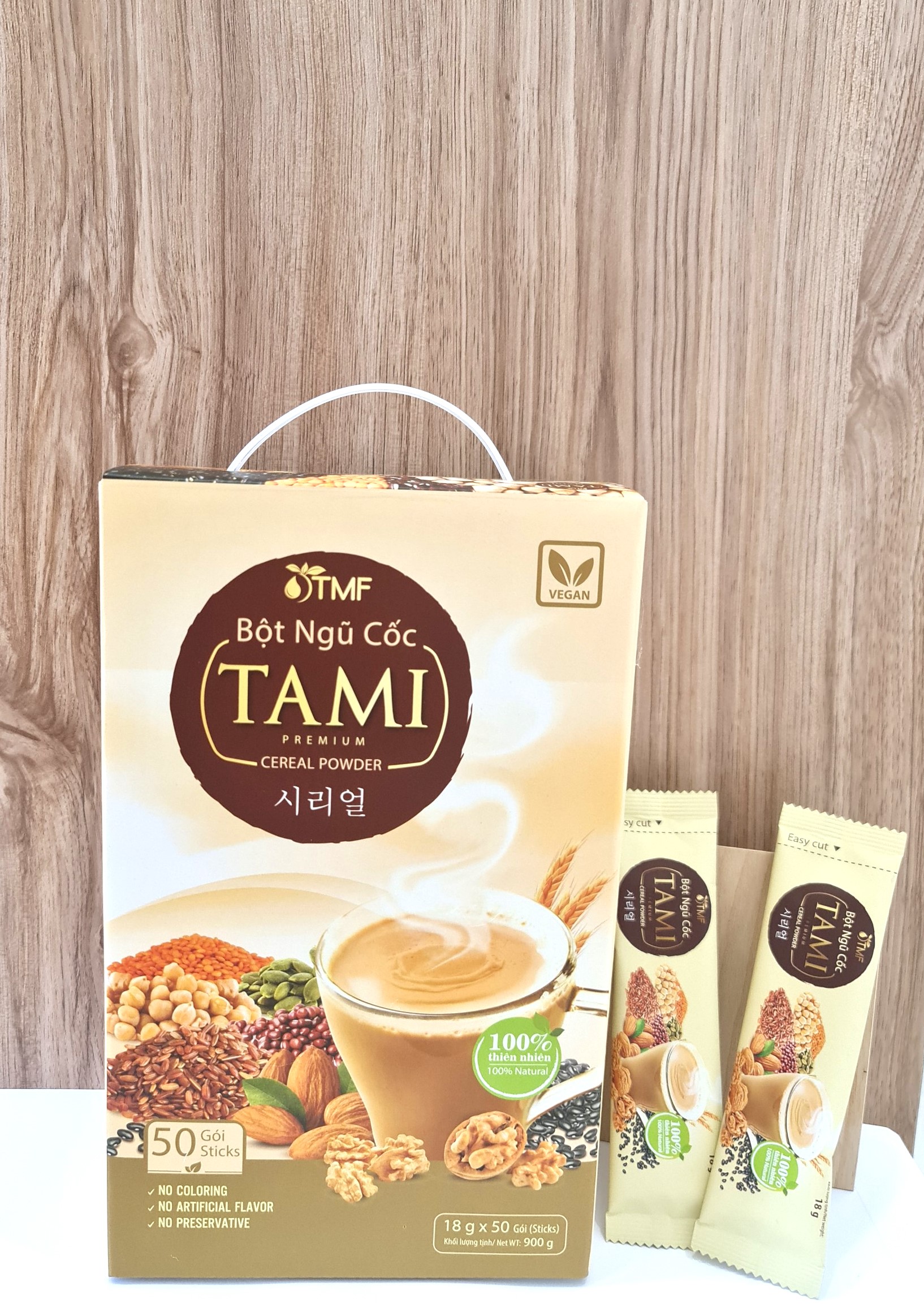 Bột ngũ cốc nảy mầm Tami ít ngọt 900g hộp 50 gói TÂM MINH FOODS