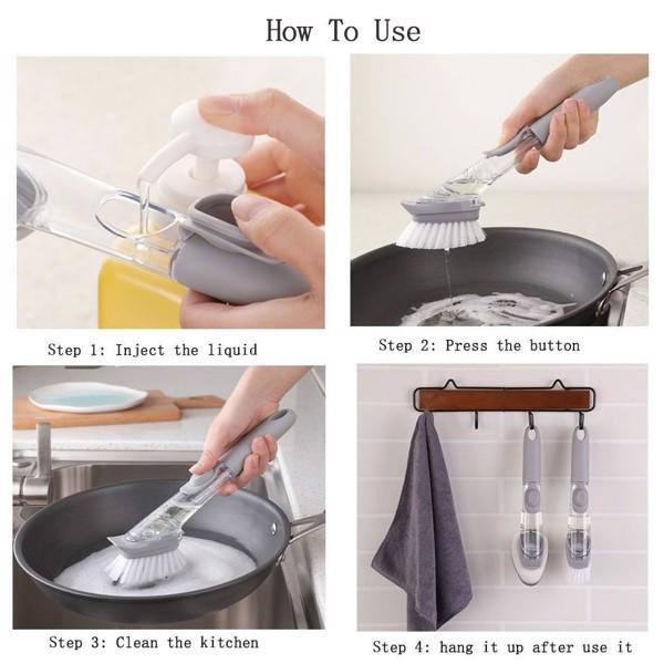 Bàn chải cọ rửa bêp 2 in 1 co bình đựng xà phòng