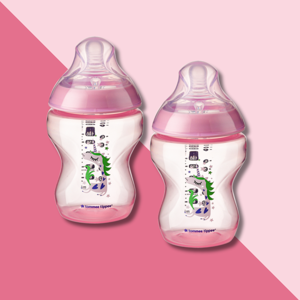 Bình Sữa Ty Siêu Mềm Tự Nhiên Tommee Tippee Closer To Nature 260ml, Núm Ty Của Bình 3-6 tháng - Hồng (Bình Đôi)