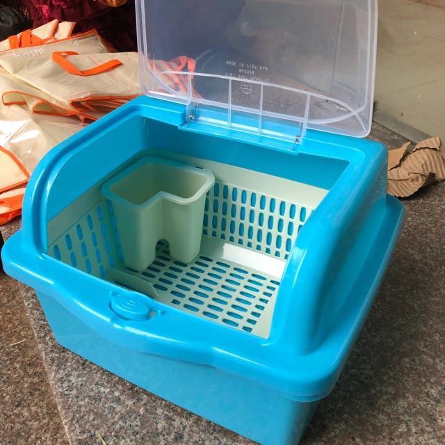 Kệ Úp Chén Bát - Úp Sữa Có Nắp Đậy 1 Tầng- Có Lỗ Thoát Nước Nhựa Việt Nhật - Nắp Đậy Chống Bụi Bặm Cao Cấp