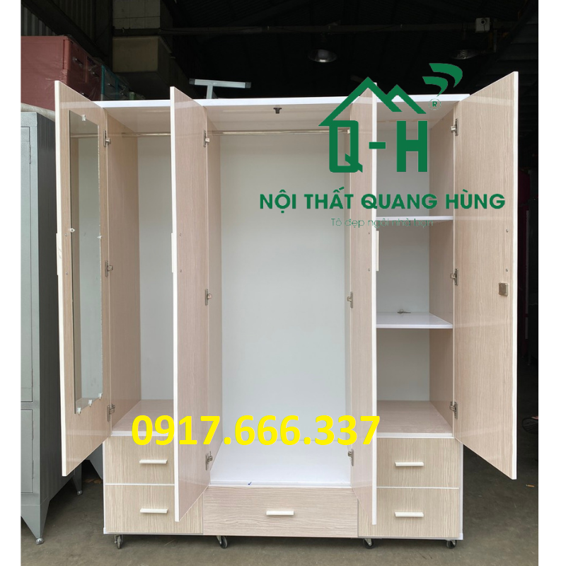 TỦ NHỰA ĐÀI LOAN 4 CÁNH 1M6X1M8 MÀU TRẮNG SỒI DÀNH CHO GIA ĐÌNH