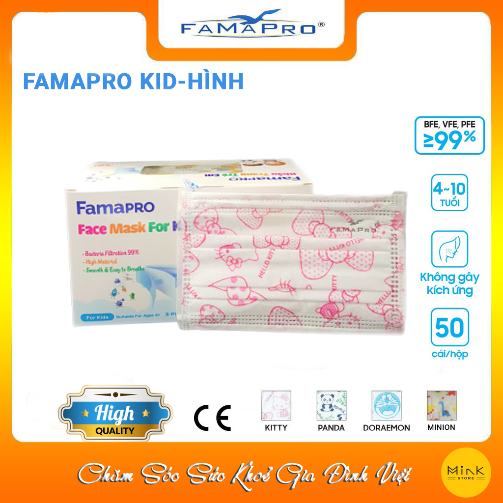 [HỘP - FAMAPRO MAX KID] - khẩu trang y tế trẻ em kháng khuẩn 3 lớp Famapro Max Kid (50 cái/ hộp) - 1 HỘP