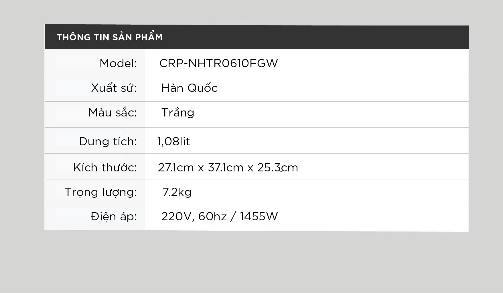 Nồi cơm điện áp suất kép cao tần Cuckoo 1.08L CRP-NHTR0610FGW- công nghệ áp suất xi lanh hiện đại, giúp giảm tiếng ồn- Lòng nồi phủ men Xwall độc quyền- Bảo hành 2 năm - Hàng chính hãng Cuckoovina