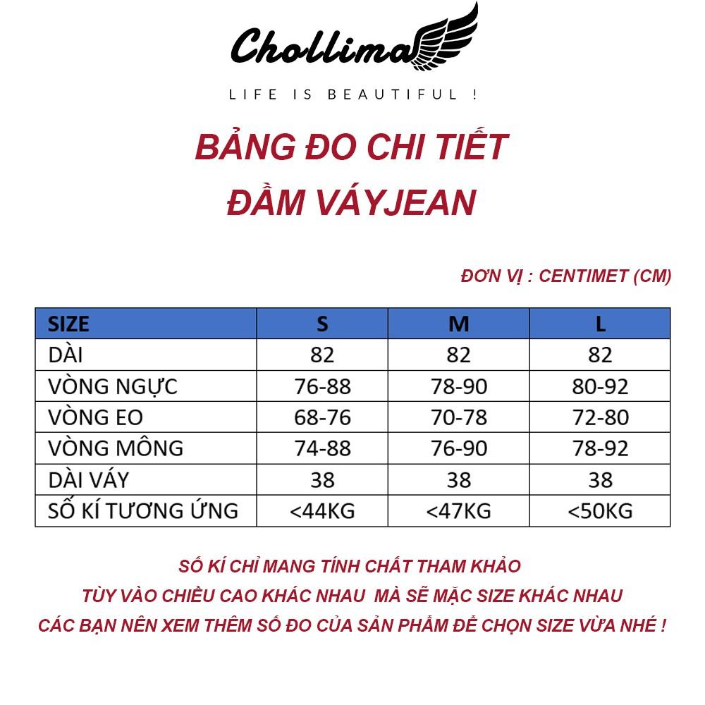 Chân váy liền áo jean co giãn Chollima màu xanh đậm VAY006 – chân váy bò ulzzang