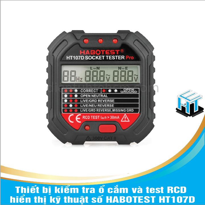 Thiết bị kiểm tra ổ cắm và test RCD hiển thị kỹ thuật số HABOTEST HT107